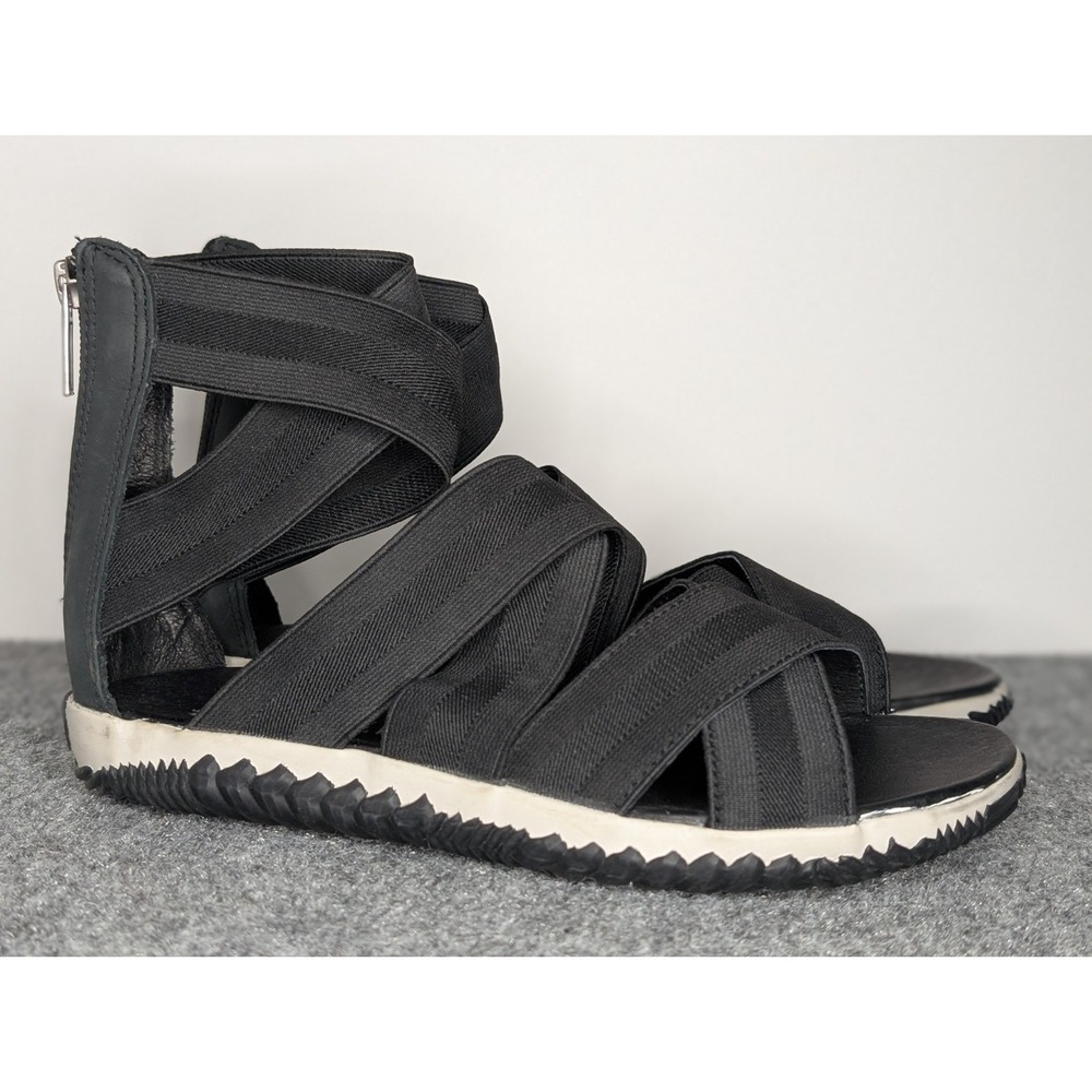Sorel Out N About Plus Strap Black Sandals Size 7 Women's Zipper Back NL3248-010